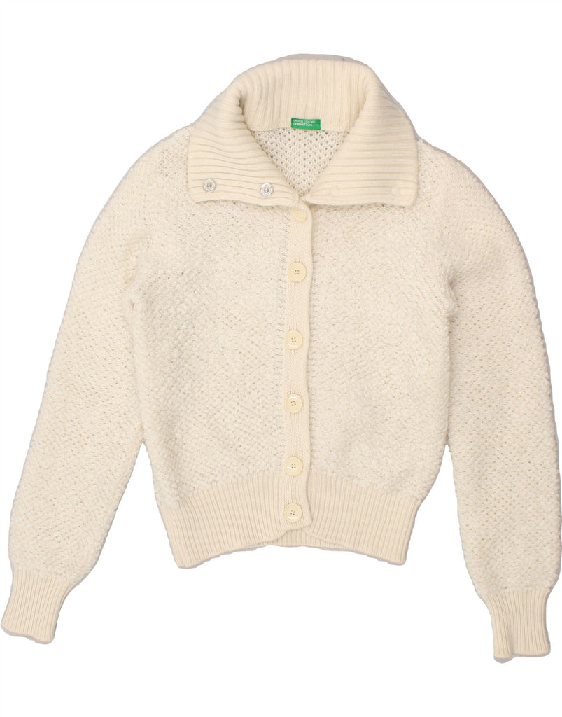 BENETTON Womens Cardigan Sweater UK 6 XS Off White Wool Vintage Benetton and Second-Hand Benetton from Messina Hembry 