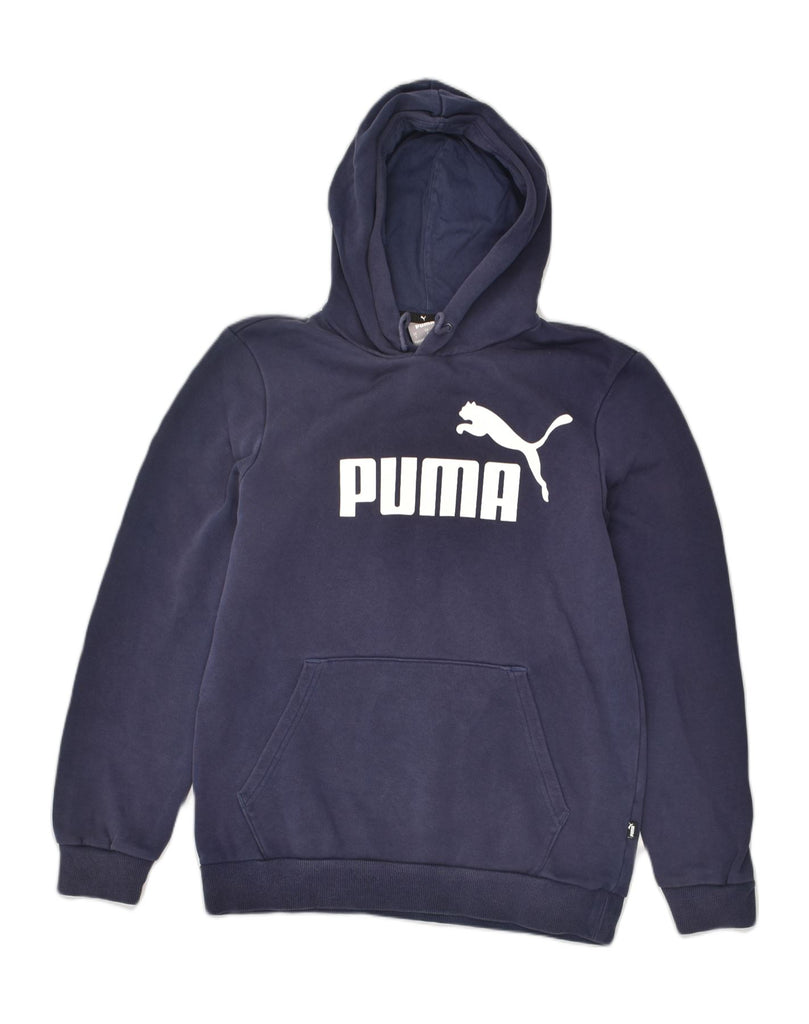 PUMA Mens Graphic Hoodie Jumper Small Navy Blue Cotton | Vintage Puma | Thrift | Second-Hand Puma | Used Clothing | Messina Hembry 