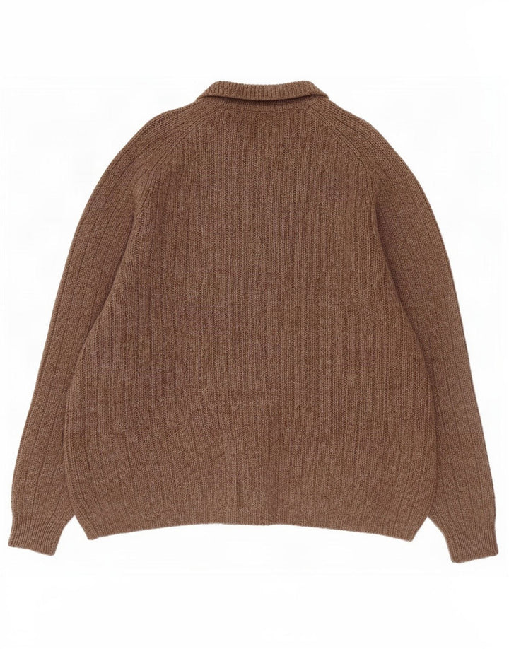 MC Kenzy Mens Cardigan Sweater Large Brown Wool