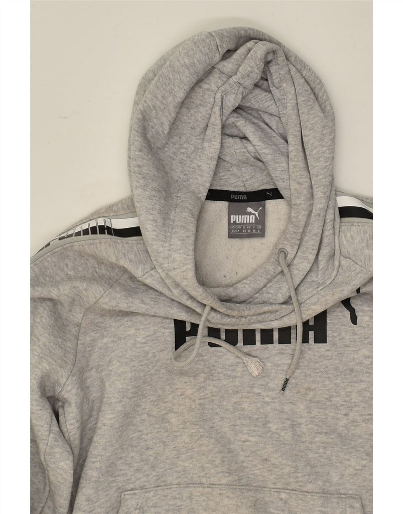 PUMA Womens Graphic Hoodie Jumper UK 8 Small Grey Cotton | Vintage Puma | Thrift | Second-Hand Puma | Used Clothing | Messina Hembry 