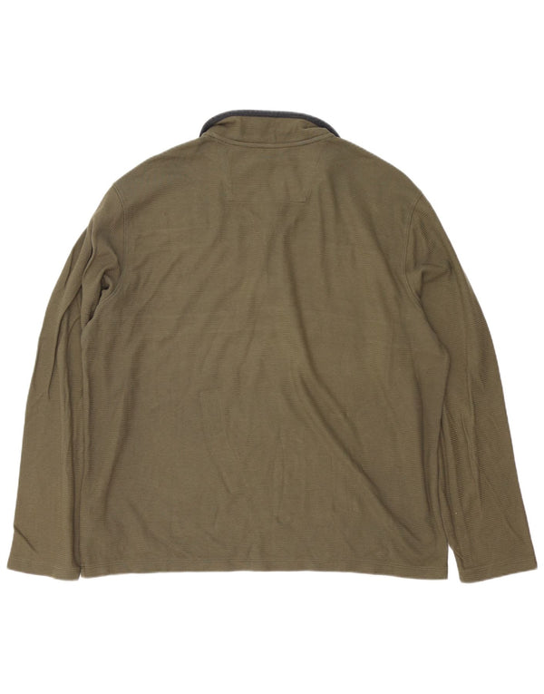 Calvin Klein Mens Zip Neck Top Long Sleeve 2XL Khaki Colourblock Cotton