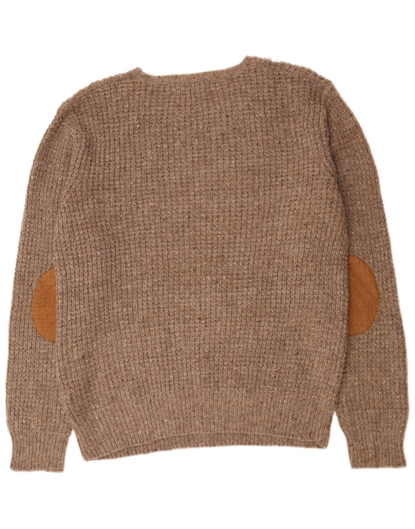 Zara Mens Crew Neck Jumper Sweater XL Brown Wool