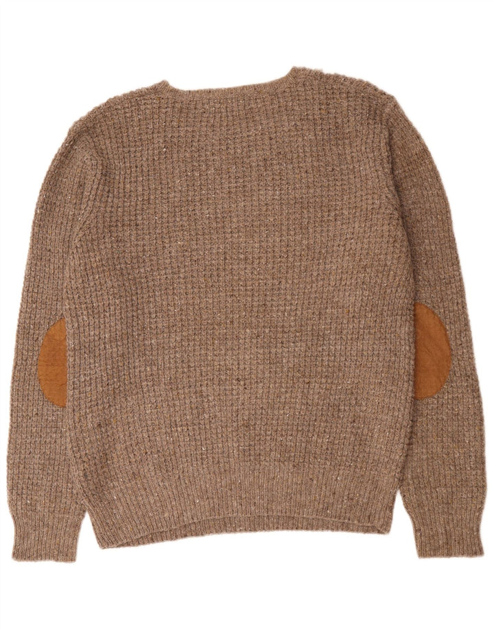 Zara Mens Crew Neck Jumper Sweater XL Brown Wool