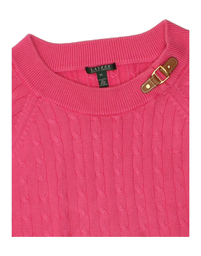 RALPH LAUREN Womens 3/4 Sleeve Boat Neck Jumper Sweater UK 18 XL Pink | Vintage Ralph Lauren | Thrift | Second-Hand Ralph Lauren | Used Clothing | Messina Hembry 