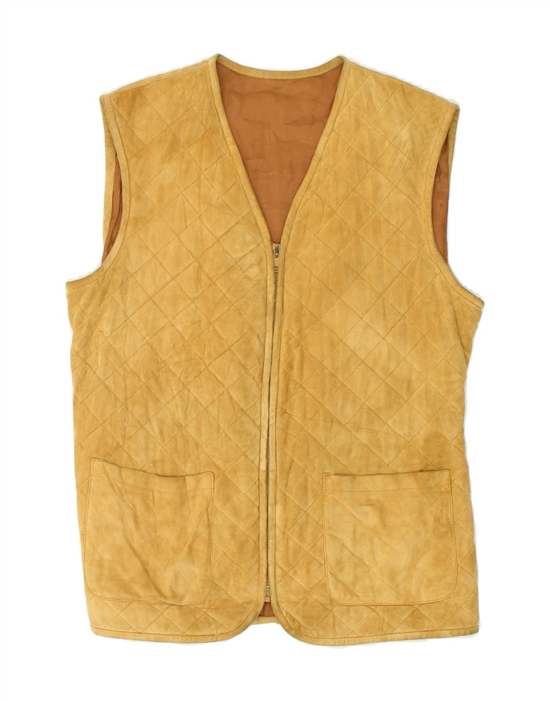 VINTAGE Mens Suede Quilted Gilet UK 38 Medium Beige Leather | Vintage Vintage | Thrift | Second-Hand Vintage | Used Clothing | Messina Hembry 