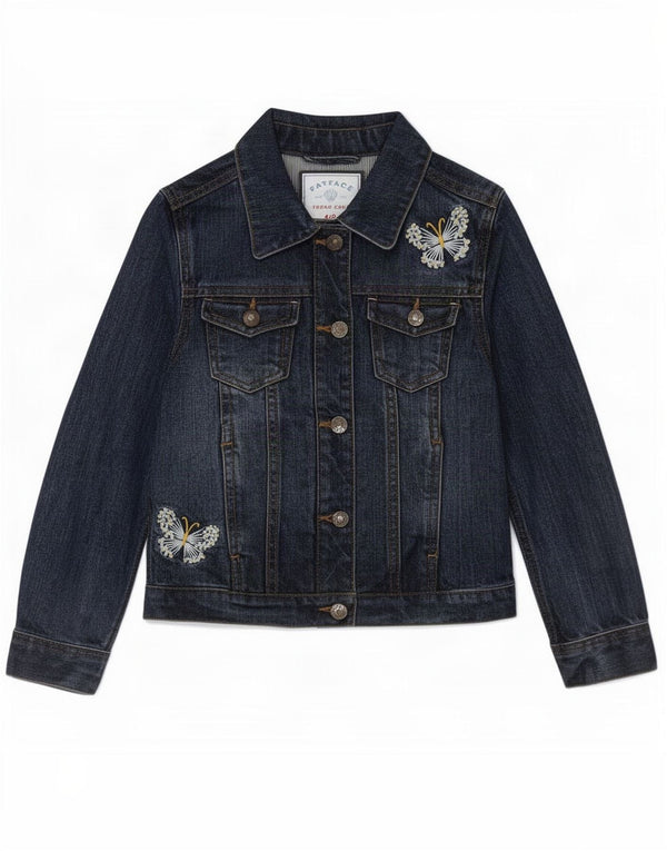 Fat Face Girls Denim Jacket 8-9 Years Blue Cotton Butterfly