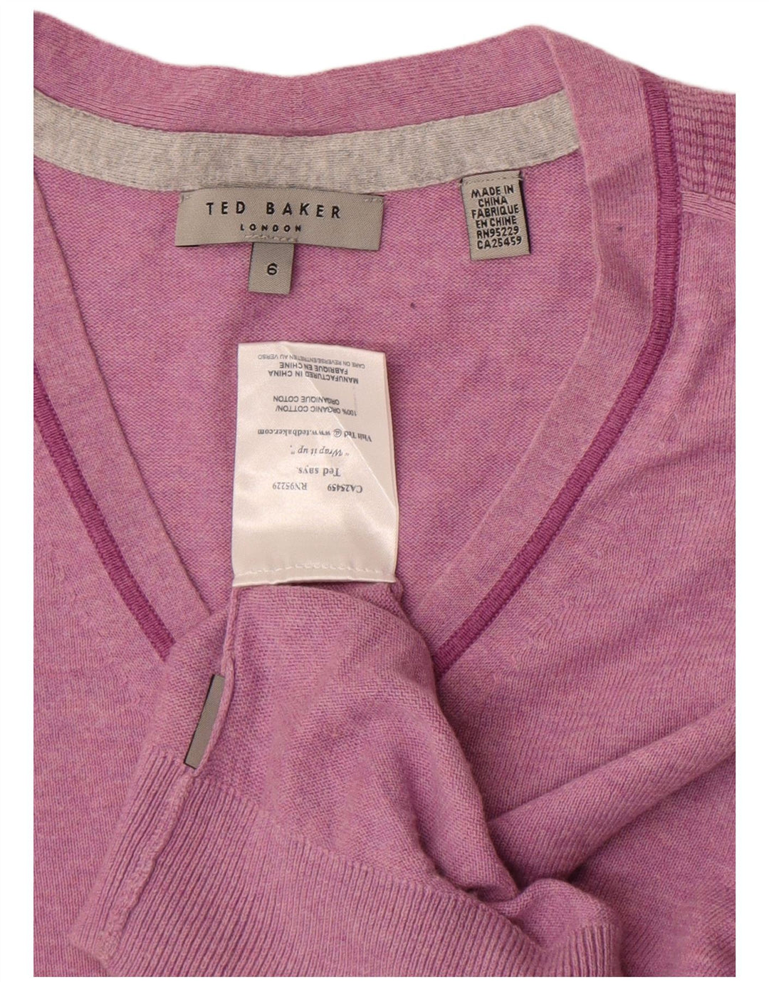 Ted Baker Mens V-Neck Jumper Sweater Size 6 2XL Pink Cotton