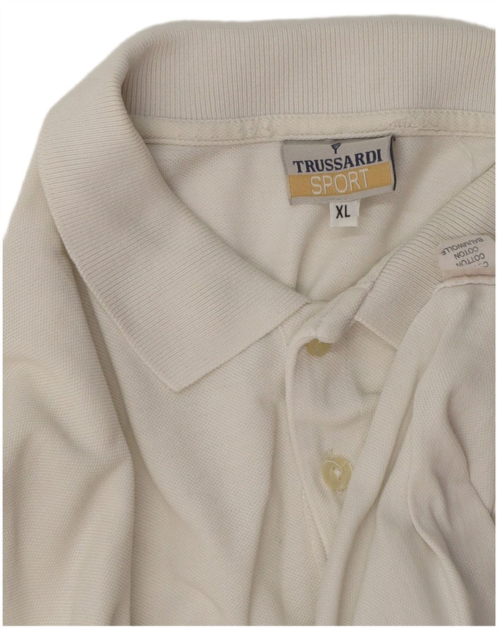 TRUSSARDI Mens Polo Shirt XL White Cotton
