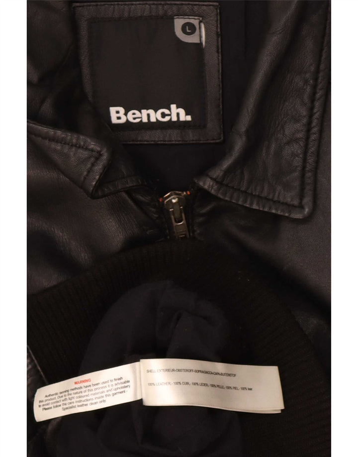 Bench Mens Bomber Leather Jacket UK 40 Large Black