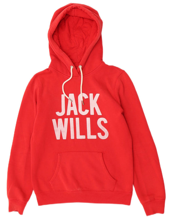 Jack Wills Womens Graphic Loose Fit Hoodie Jumper UK 10 Small Red Cotton