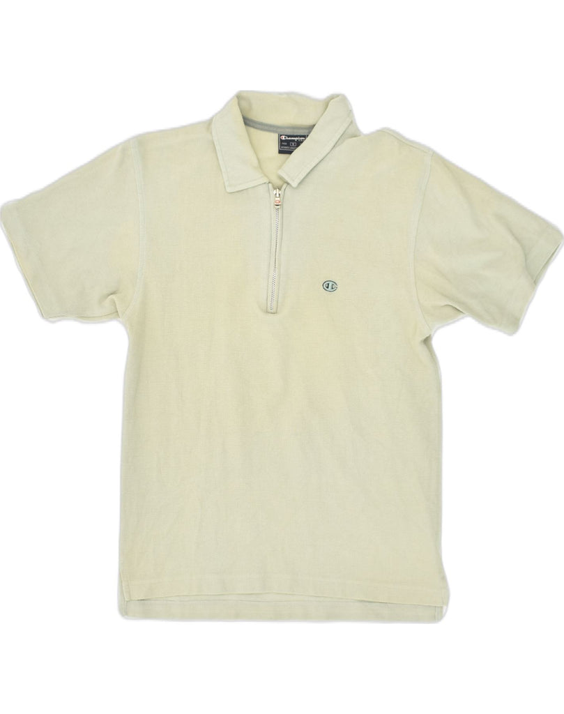 CHAMPION Mens Zip Neck Polo Shirt Small Beige Cotton | Vintage Champion | Thrift | Second-Hand Champion | Used Clothing | Messina Hembry 