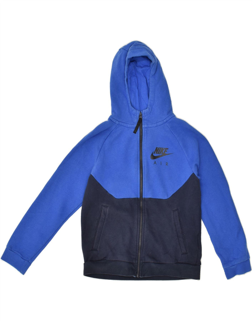 NIKE Boys Graphic Zip Hoodie Sweater 10-11 Years Medium Blue Colourblock | Vintage Nike | Thrift | Second-Hand Nike | Used Clothing | Messina Hembry 