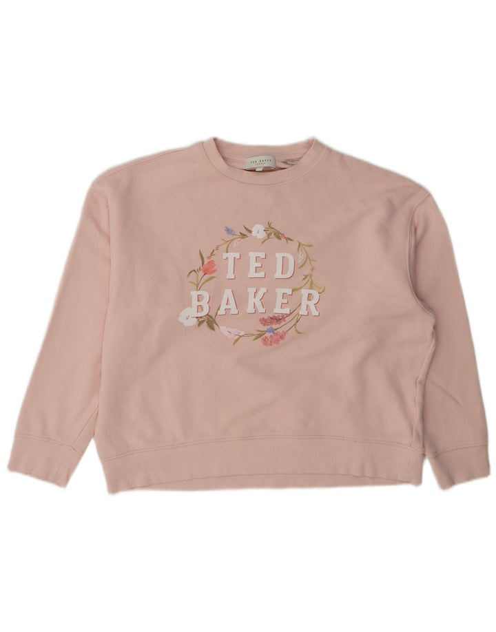 Ted Baker Womens Graphic Oversized Sweatshirt Jumper Size 2 Small Pink