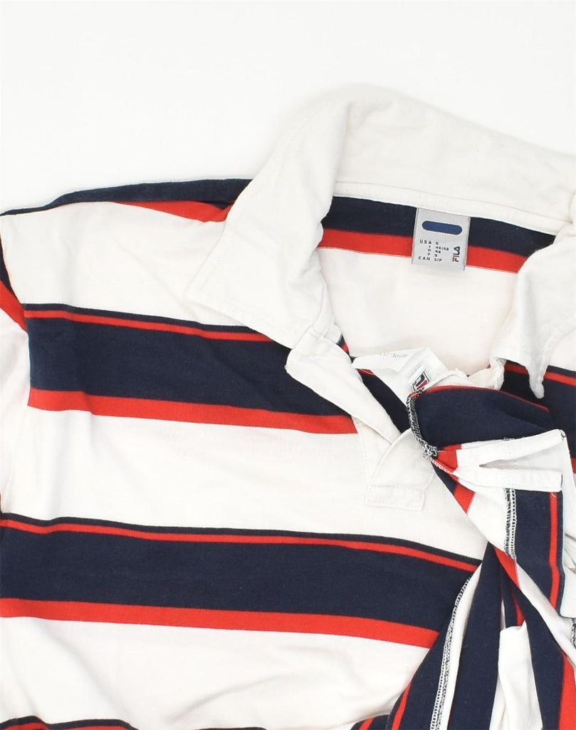 FILA Mens Polo Shirt Small White Striped Cotton | Vintage Fila | Thrift | Second-Hand Fila | Used Clothing | Messina Hembry 