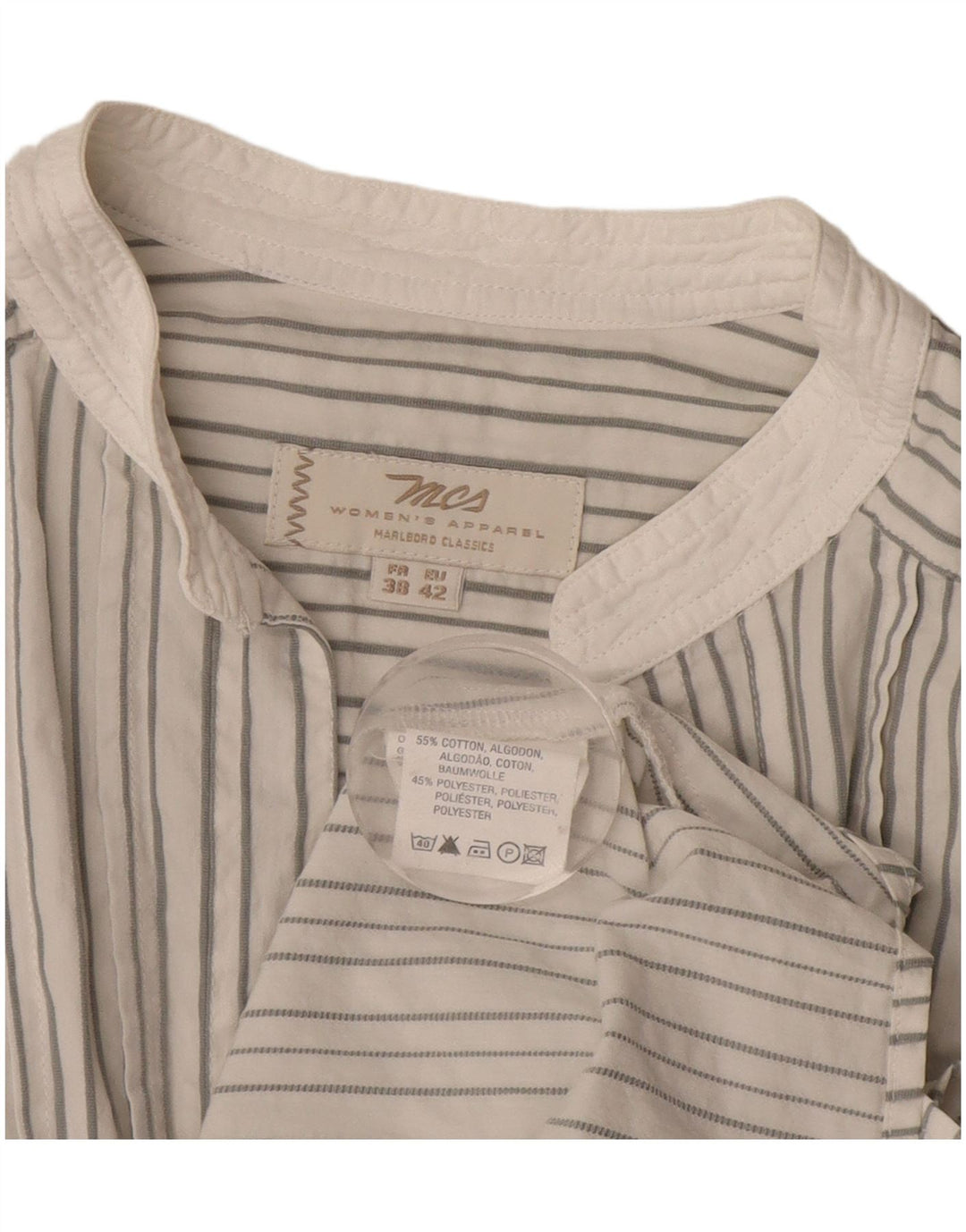 Marlboro Classics Womens 3/4 Sleeve Blouse Top EU 42 Large Grey Pinstripe