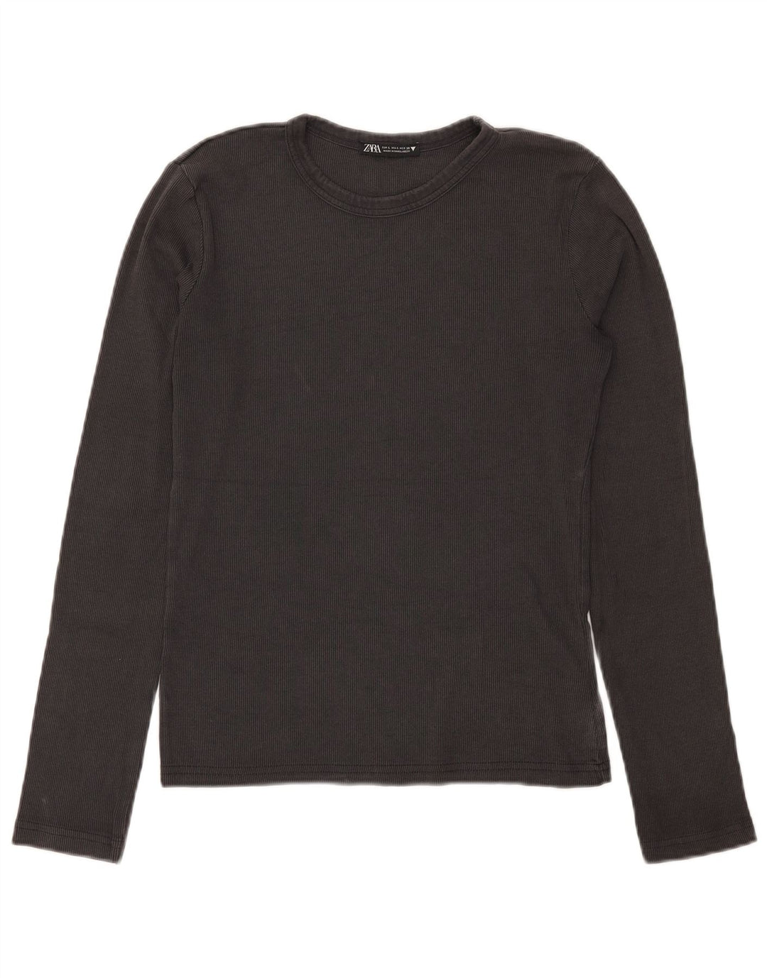Zara Womens Top Long Sleeve UK 14 Large Grey Cotton