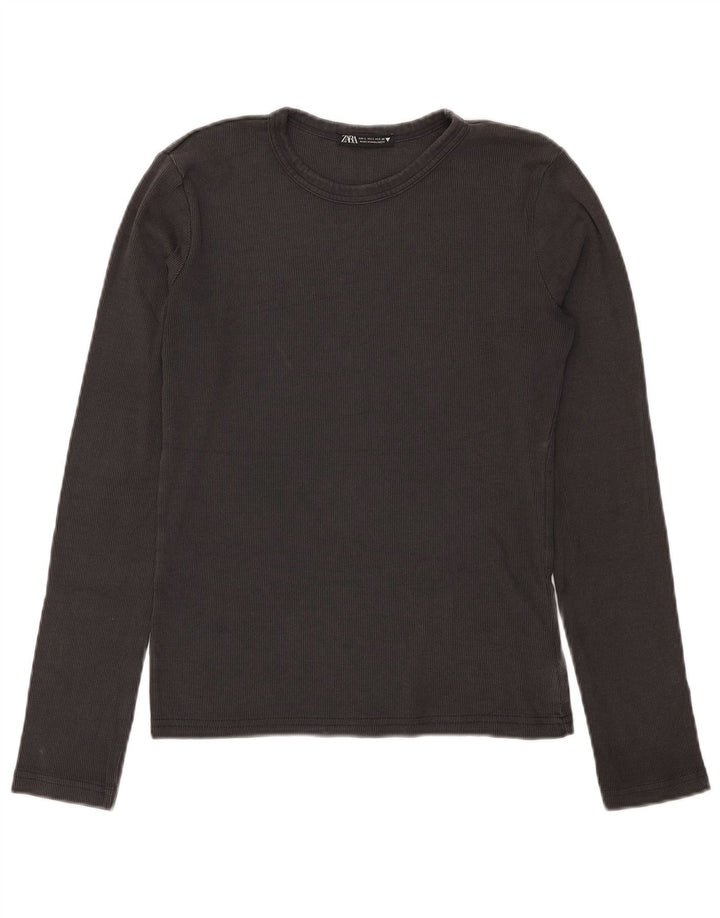Zara Womens Top Long Sleeve UK 14 Large Grey Cotton