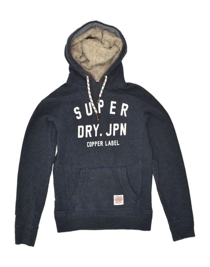 SUPERDRY Mens Graphic Hoodie Jumper XS Navy Blue Cotton | Vintage Superdry | Thrift | Second-Hand Superdry | Used Clothing | Messina Hembry 