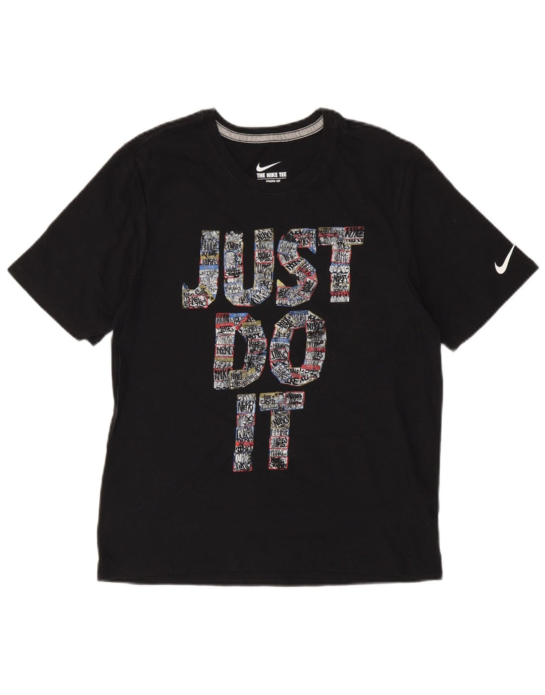 NIKE Womens Athletic Cut Graphic T-Shirt Top UK 12 Medium Black Cotton