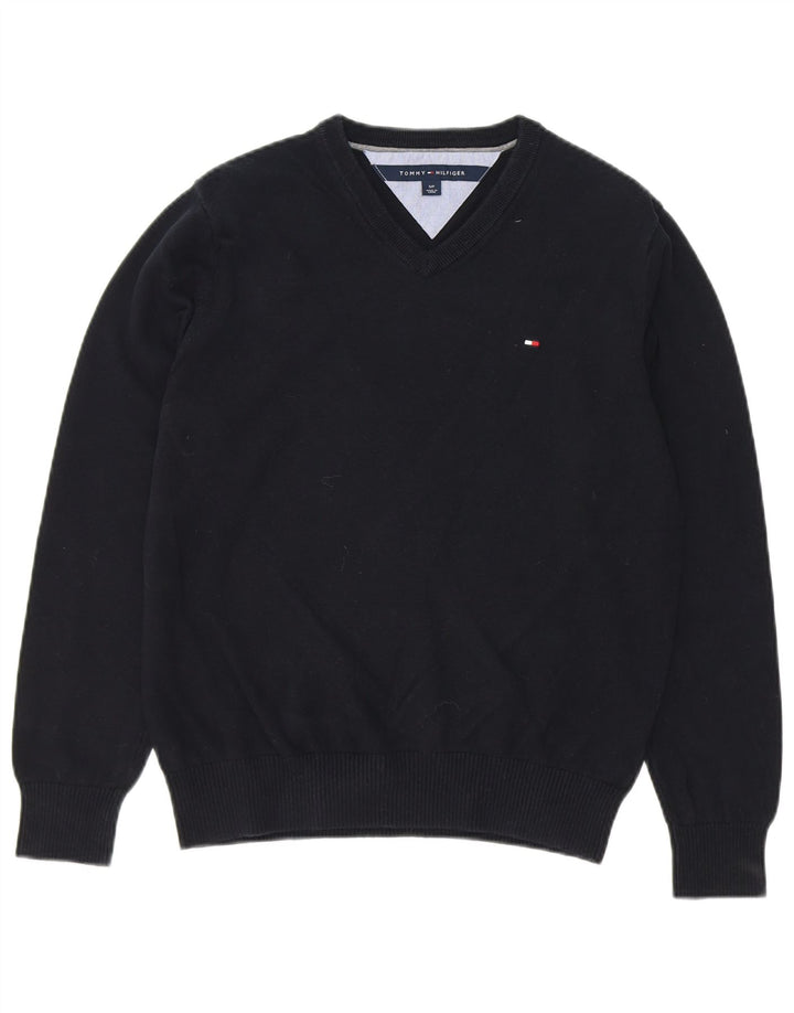 TOMMY HILFIGER Mens V-Neck Jumper Sweater Small Navy Blue Cotton