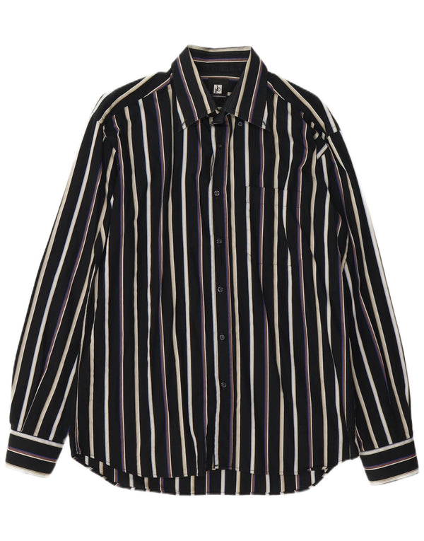 ROCCOBAROCCO Mens Shirt Size 41 16 Large Black Striped Cotton