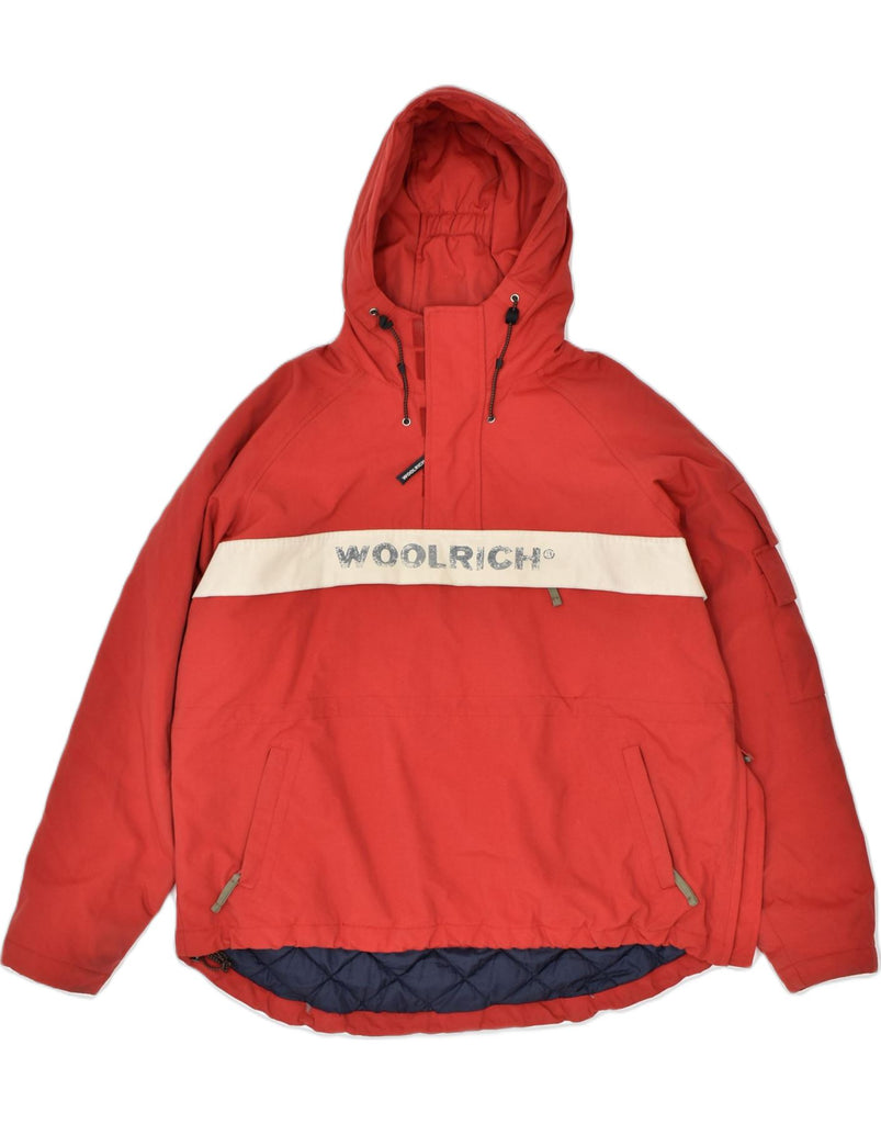 WOOLRICH Mens Graphic Hooded Anorak Jacket UK 36 Small Red Nylon | Vintage | Thrift | Second-Hand | Used Clothing | Messina Hembry 