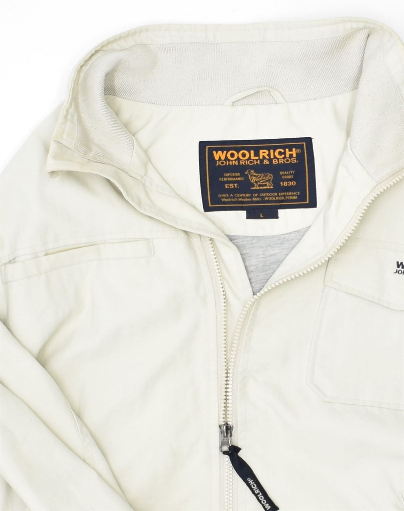 WOOLRICH Mens Bomber Jacket UK 40 Large Off White Cotton | Vintage Woolrich | Thrift | Second-Hand Woolrich | Used Clothing | Messina Hembry 