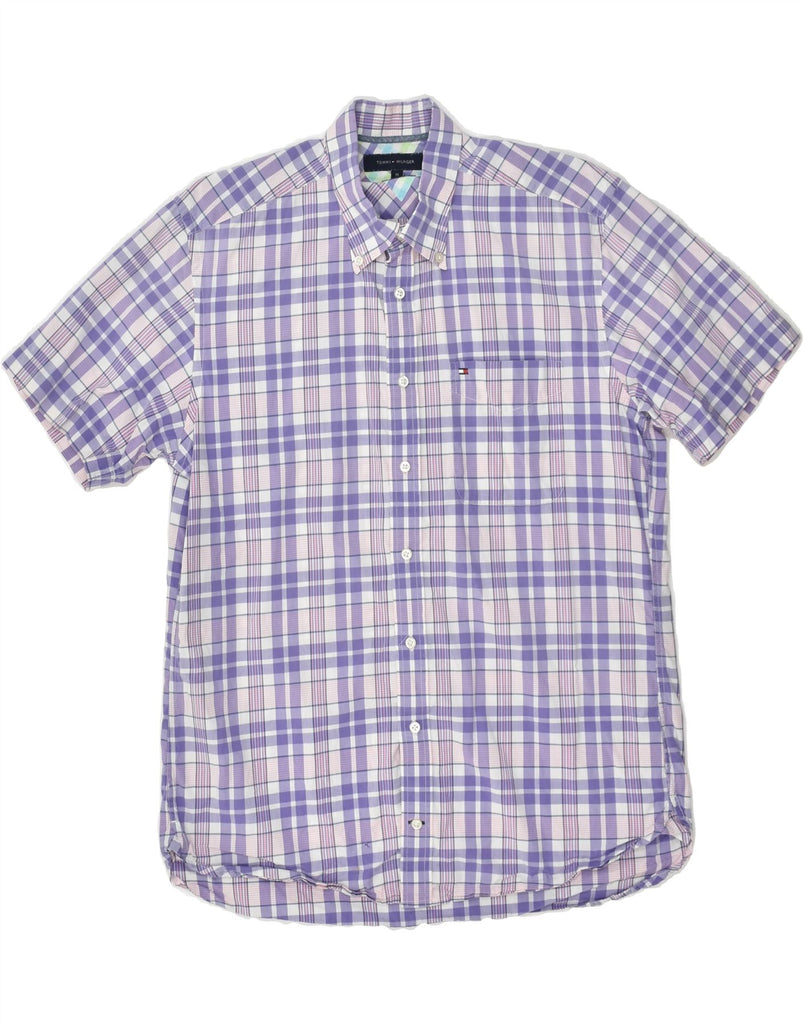 TOMMY HILFIGER Mens Short Sleeve Shirt Medium Purple Check Cotton | Vintage Tommy Hilfiger | Thrift | Second-Hand Tommy Hilfiger | Used Clothing | Messina Hembry 