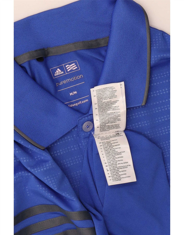 Adidas Mens Polo Shirt Medium Blue Striped Polyester