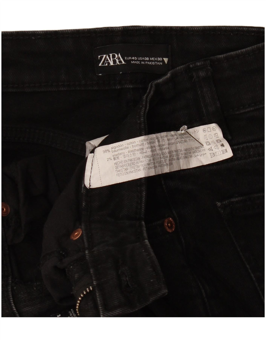 Zara Womens Cropped Jeans EU 40 Medium W30 L25 Black Cotton