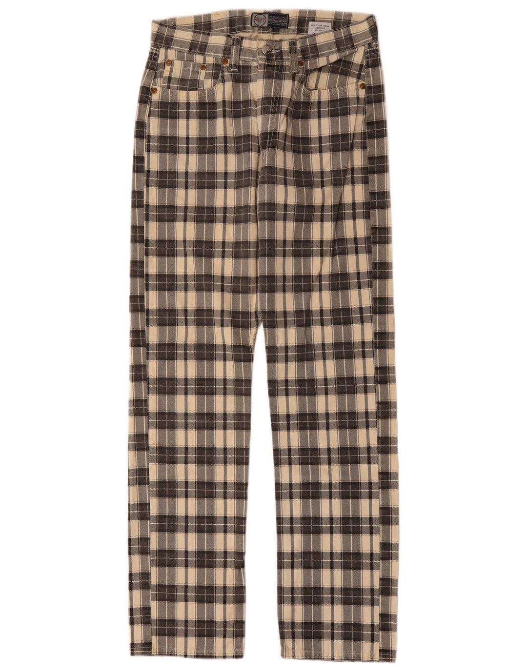 Take Two Mens Straight Casual Trousers W31 L32 Beige Check Cotton