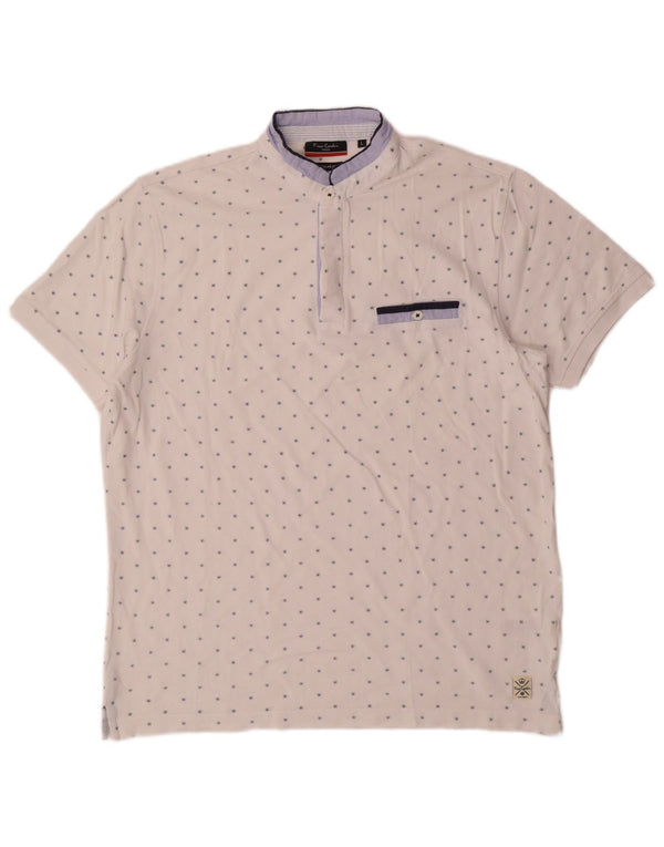 Pierre Cardin Mens Abstract Pattern Polo Shirt Large White Cotton