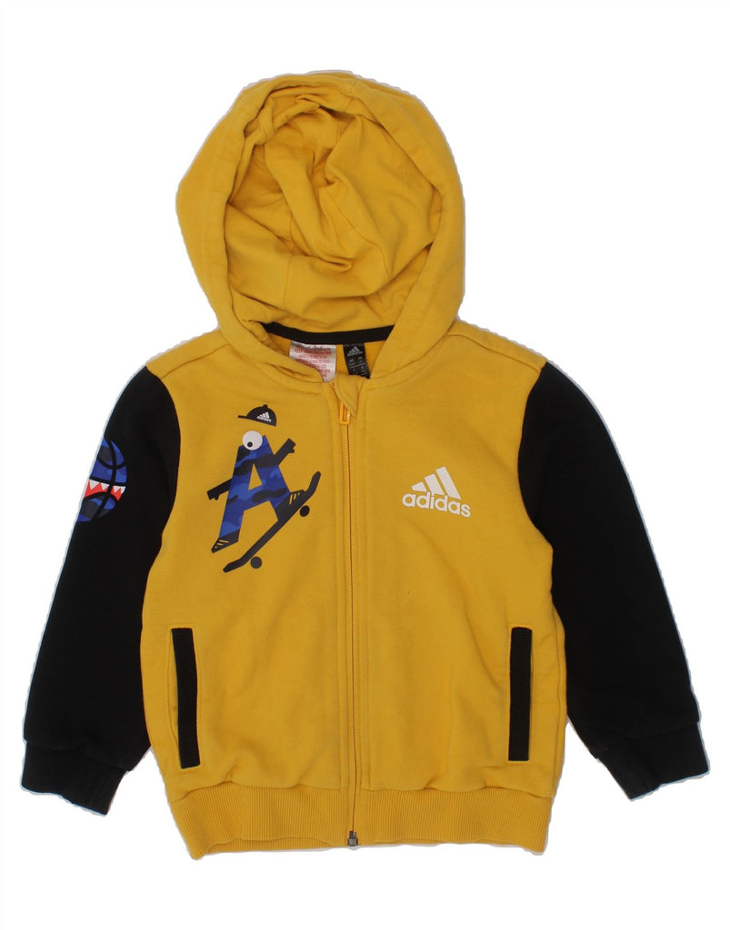 ADIDAS Boys Graphic Zip Hoodie Sweater 3-4 Years Yellow Colourblock Cotton Vintage Adidas and Second-Hand Adidas from Messina Hembry 