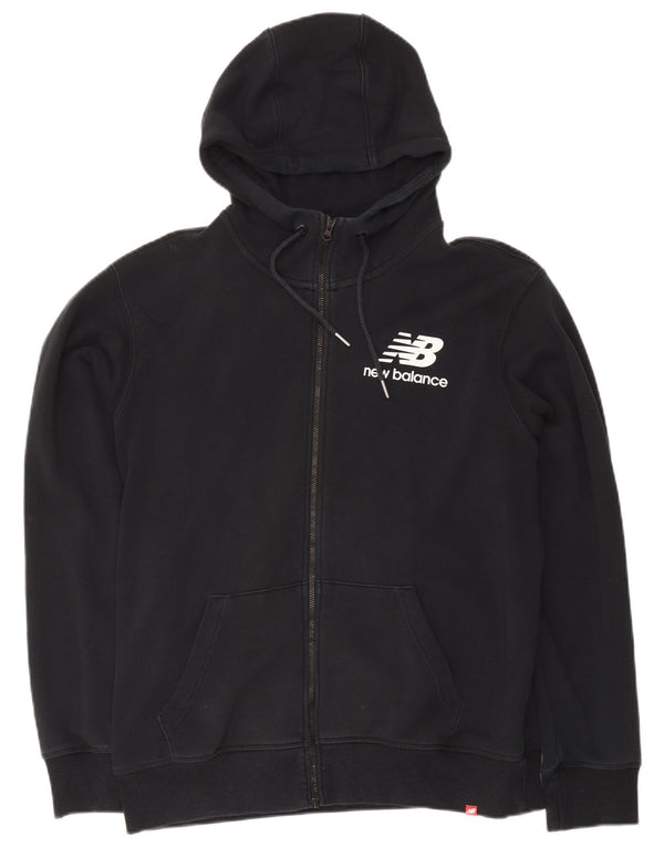New Balance Mens Graphic Zip Hoodie Sweater Large Black Cotton