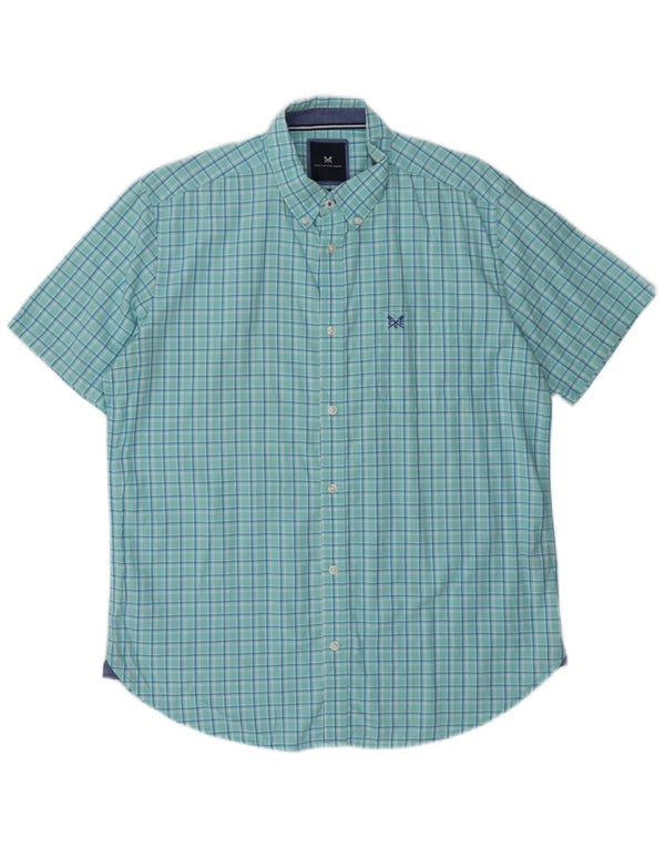 Crew Clothing Mens Short Sleeve Slim Fit Shirt Large Green Check Cotton