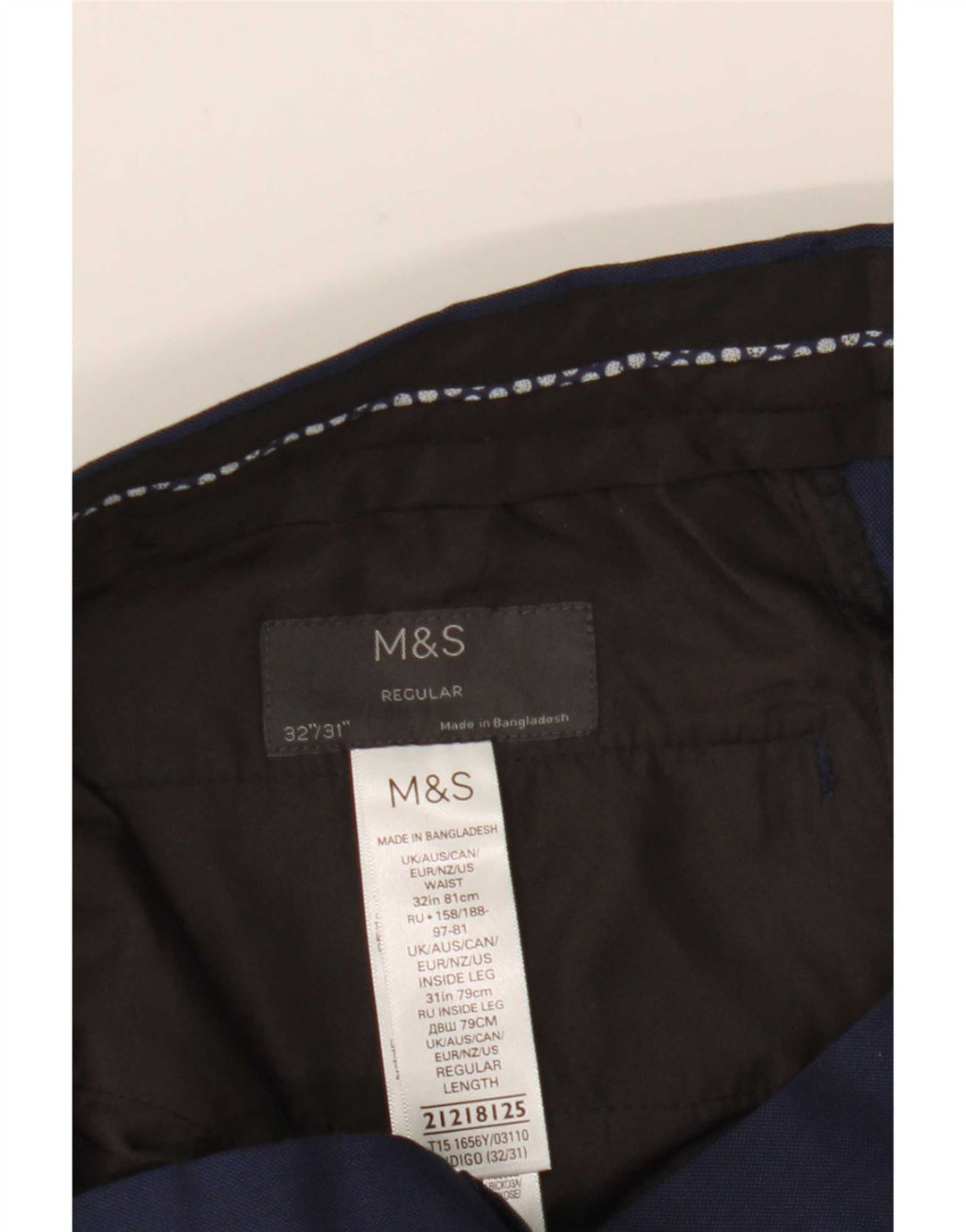 Marks & Spencer Mens Straight Suit Trousers W32 L31 Navy Blue Polyester