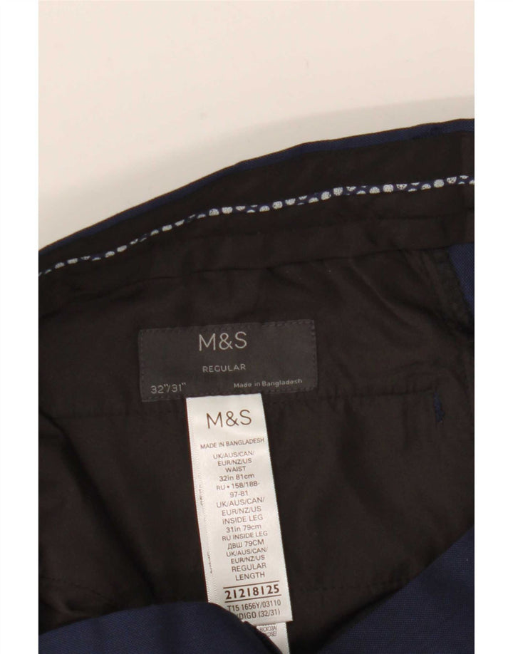 Marks & Spencer Mens Straight Suit Trousers W32 L31 Navy Blue Polyester