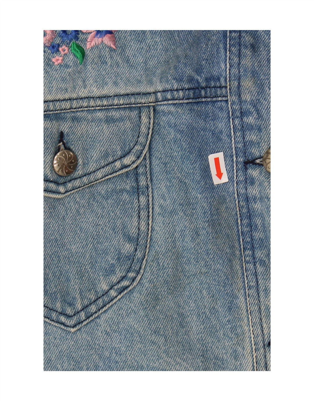 WILD Womens Crop Denim Jacket UK 14 Large Blue Floral Cotton