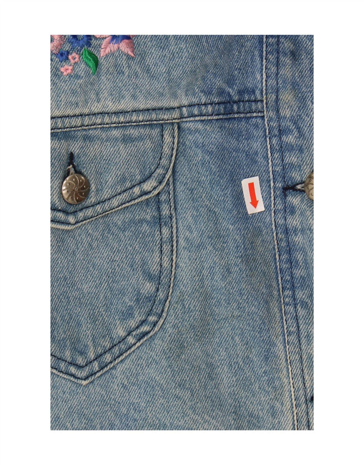 WILD Womens Crop Denim Jacket UK 14 Large Blue Floral Cotton