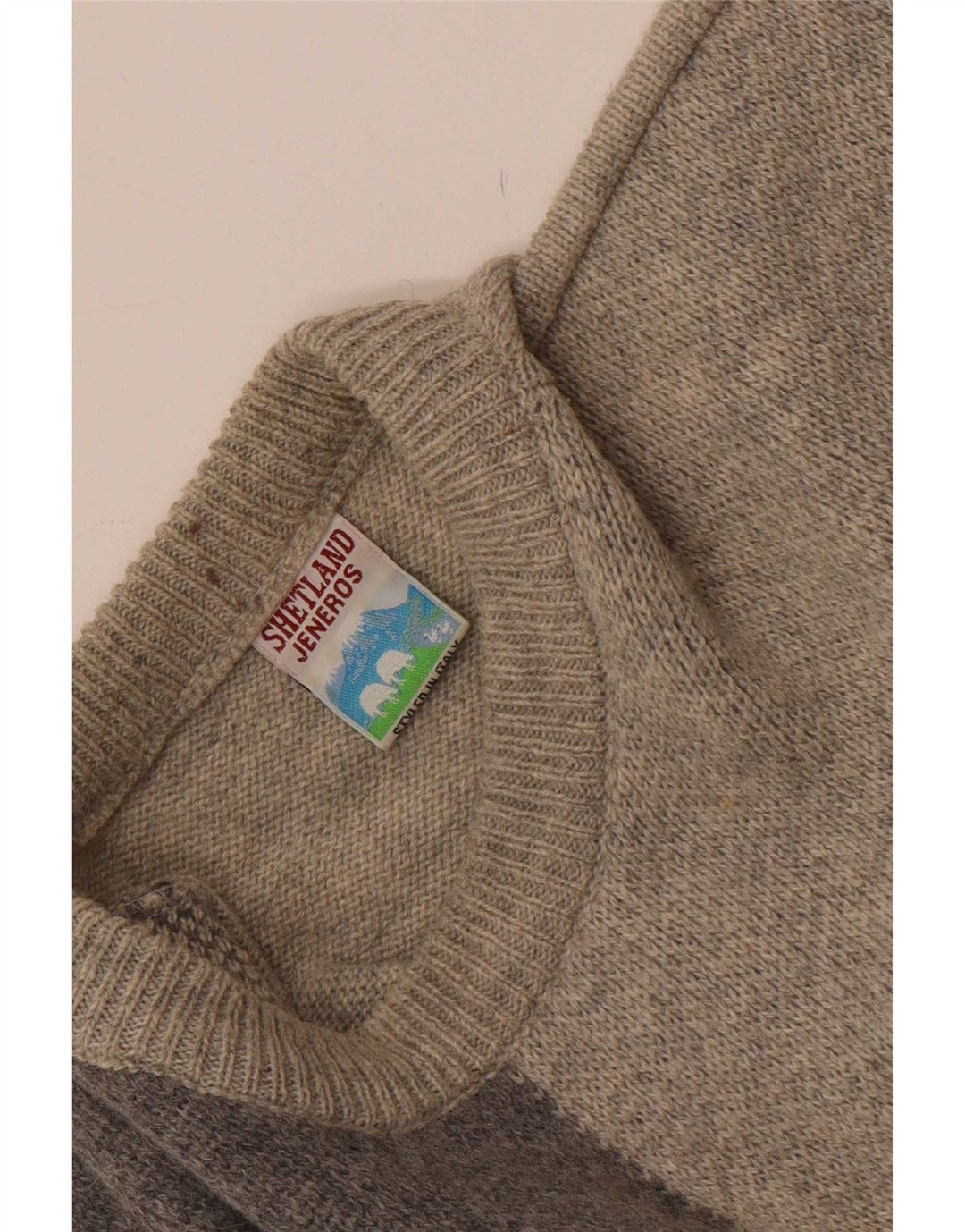 Shetland Jeneros Mens Crew Neck Jumper Sweater Medium Grey Geometric