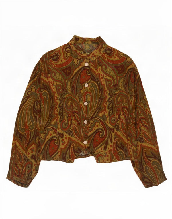 Vintage Womens Crop Shirt Blouse UK 10 Small Multicoloured Paisley Viscose