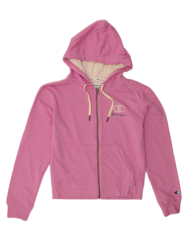 Champion Womens Graphic Oversized Zip Hoodie Sweater UK 10 Small Pink