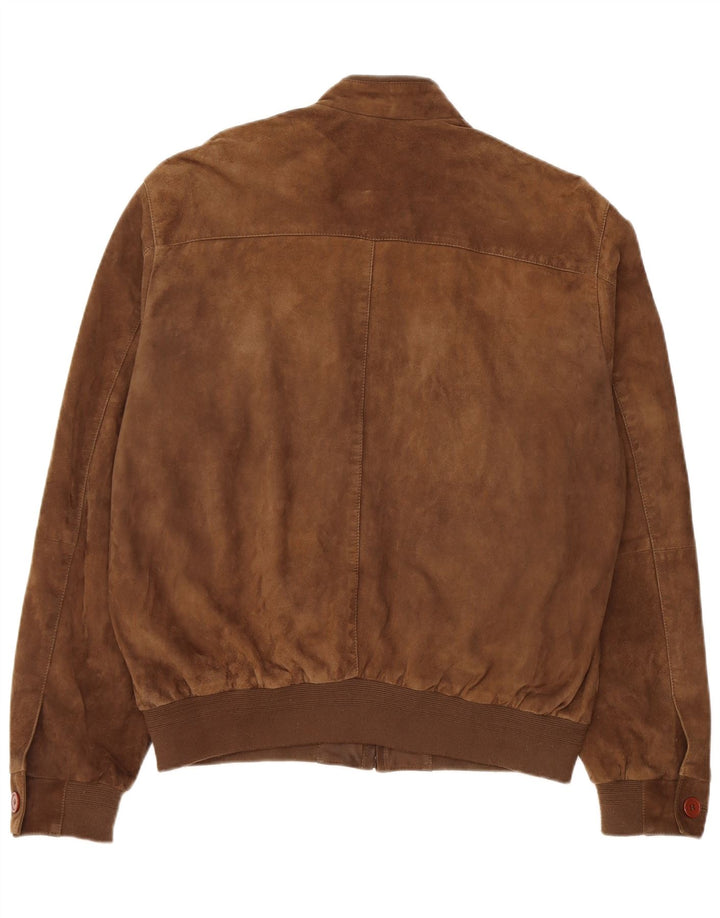 Maddox Mens Suede Bomber Jacket IT 50 Large Brown Leather