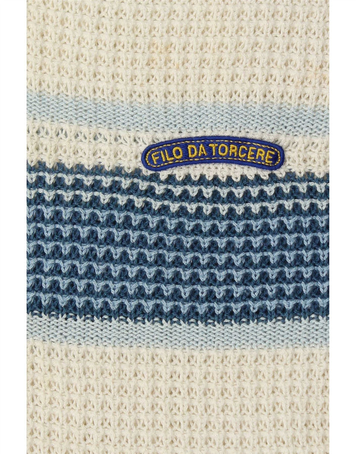 Vintage Mens V-Neck Jumper Sweater Large White Colourblock
