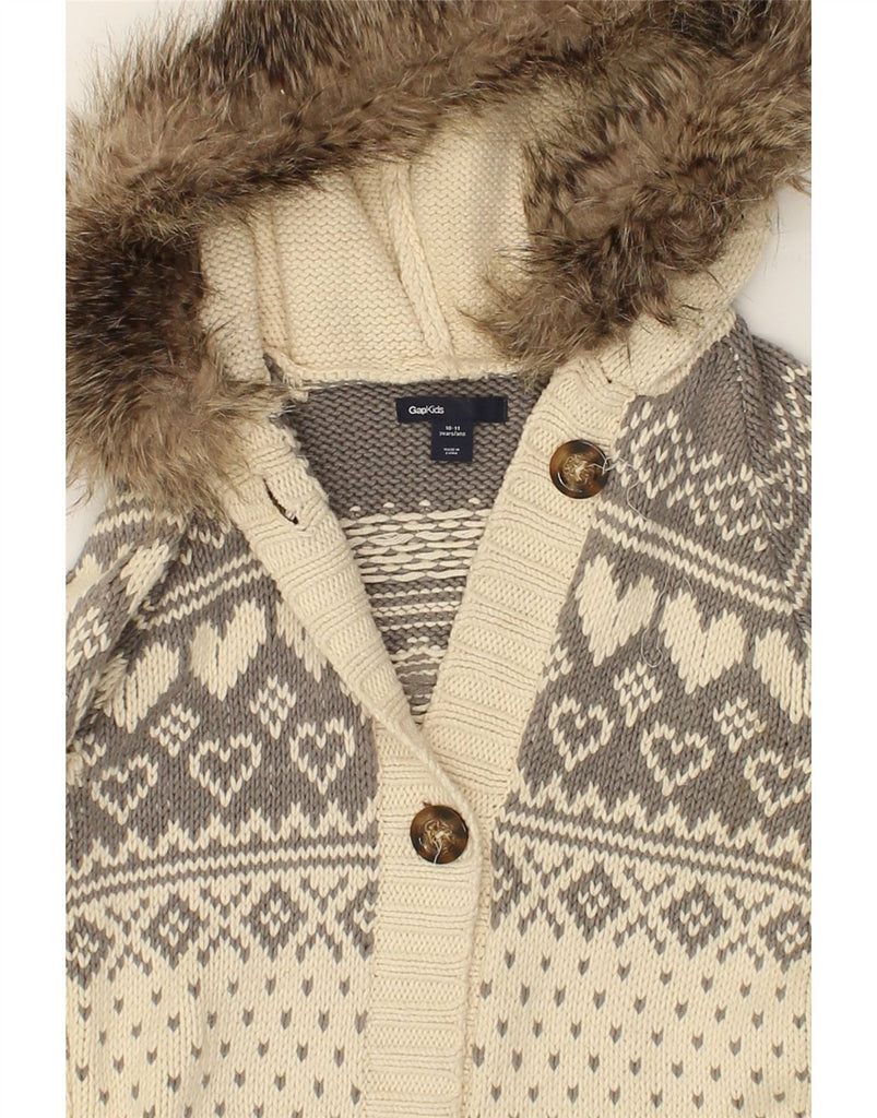 GAP Girls Hooded Knit Jacket 10-11 Years Beige Fair Isle Cotton | Vintage Gap | Thrift | Second-Hand Gap | Used Clothing | Messina Hembry 