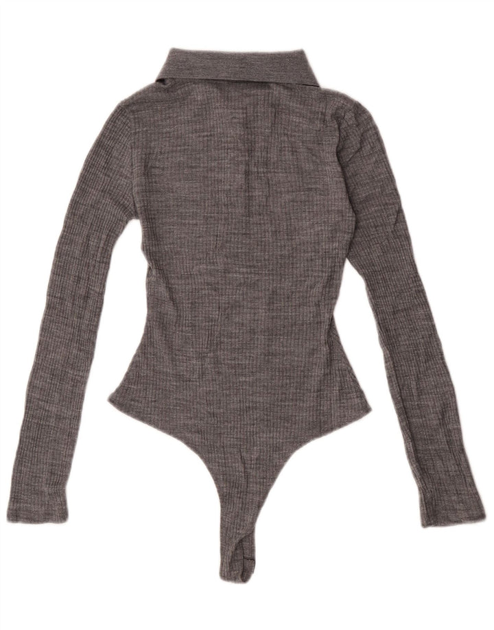 Zara Womens Long Sleeve Bodysuit UK 8 Small Grey