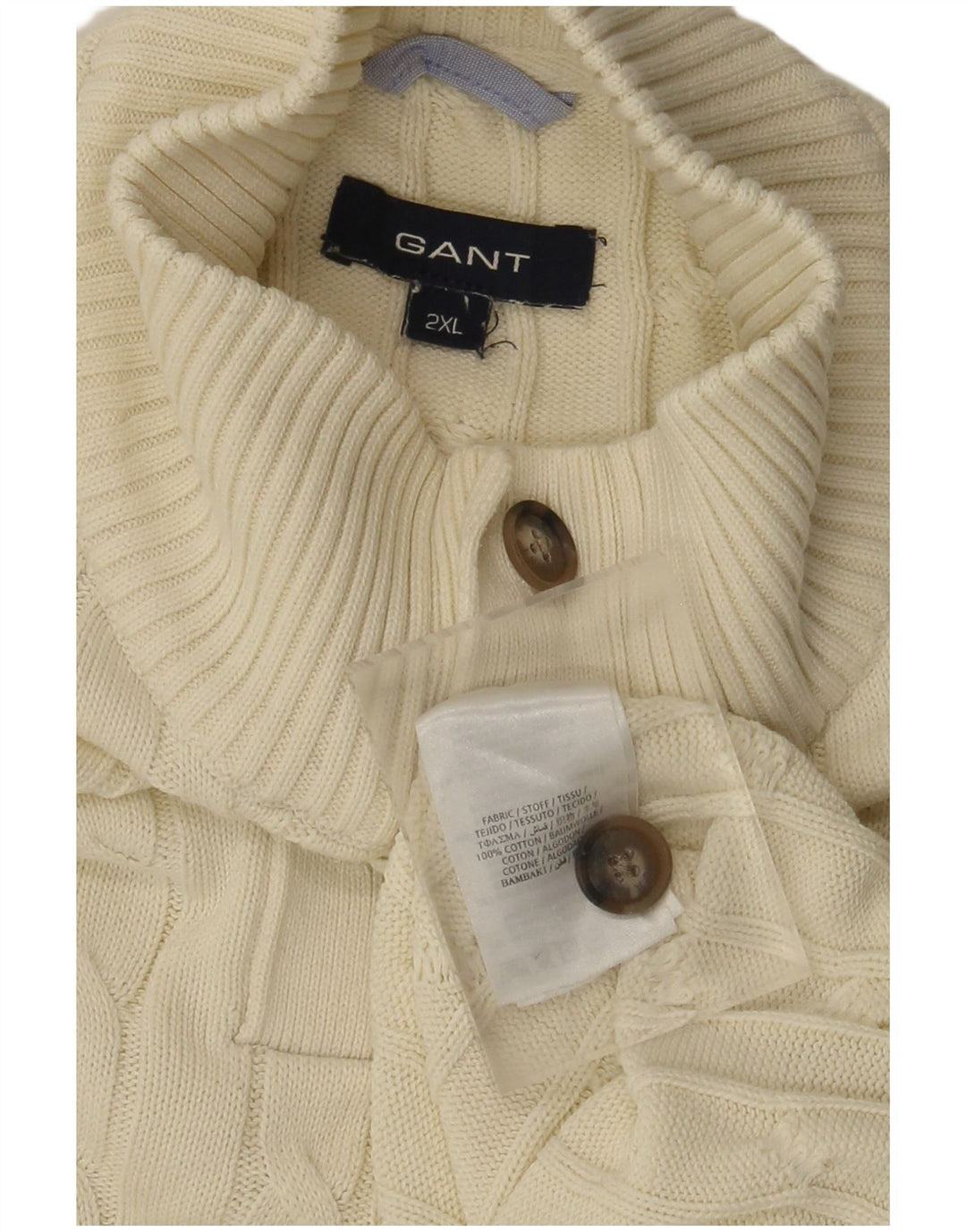 Gant Mens Button Neck Jumper Sweater 2XL Off White Cotton