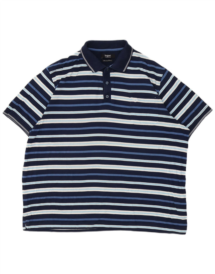 BUGATTI Mens Polo Shirt 3XL Navy Blue Striped Cotton