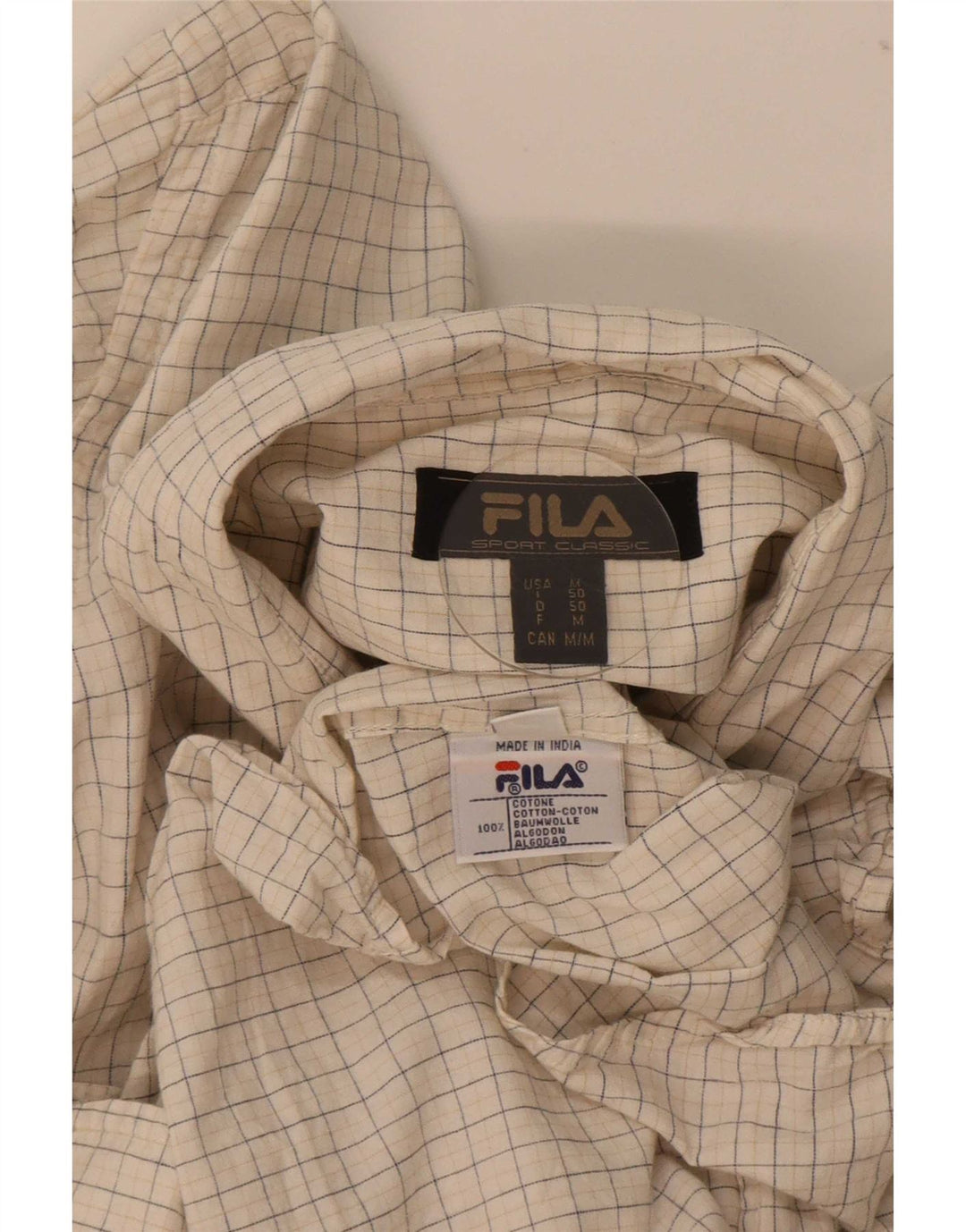Fila Mens Shirt Medium Beige Check Cotton