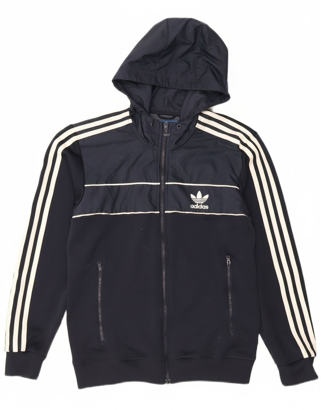 Adidas Mens Zip Hoodie Sweater Small Navy Blue Polyester